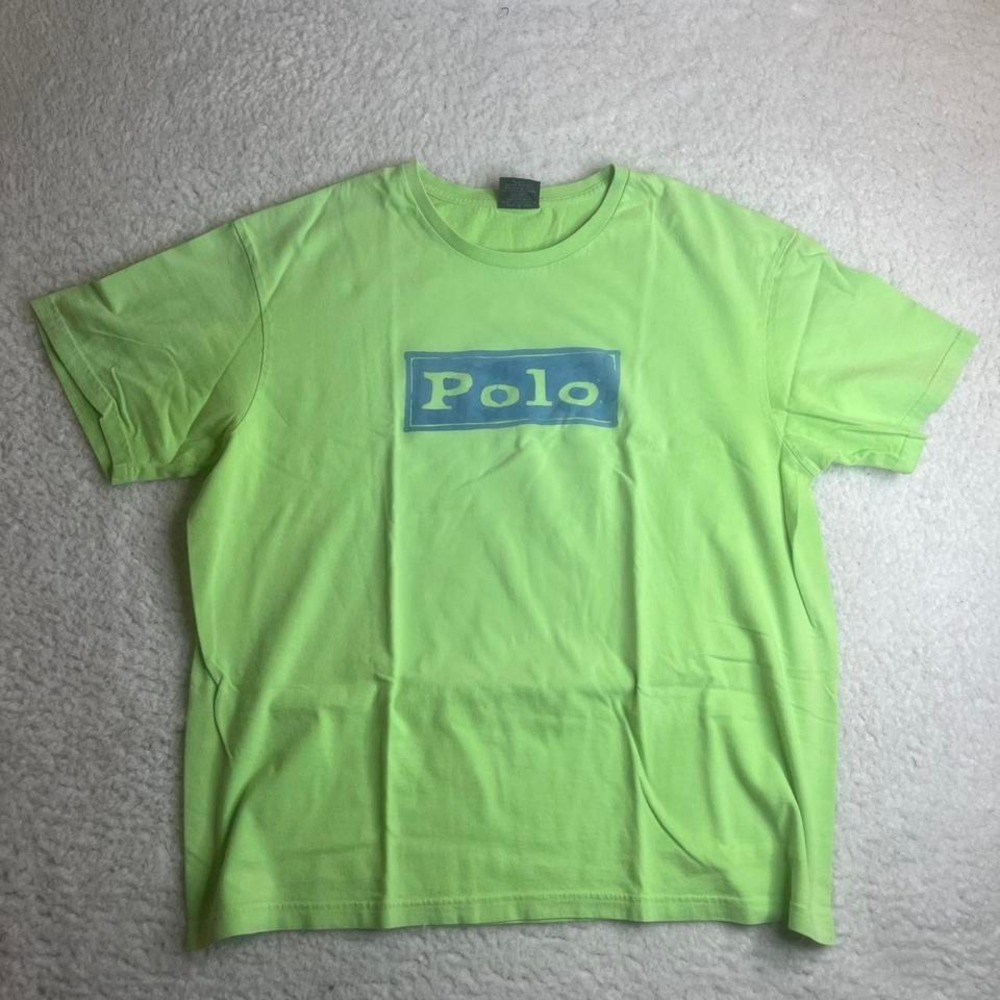 Vintage polo Ralph Lauren men's green box logo tshirt 90s spell out xl